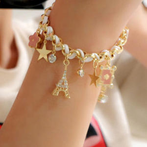 Fantasía <span class=keywords><strong>Poker</strong></span> flor encanto pulseras joyería Torre Eiffel mujeres niñas estrella joyería encanto Corea colorido pulsera regalos - Product Image 4