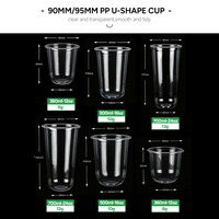 FULING Gobelet en plastique transparent en forme de U pour smoothie Vasos Plastico Gobelet Boba jetable