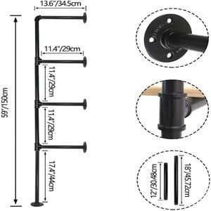Support d'étagère métallique suspendu à 4 niveaux Étagères murales flottantes en <span class=keywords><strong>bois</strong></span> avec tuyau industriel - Product Image 3