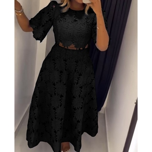 ชุดเดรสแฟชั่นสไตล์ฝรั่งเศสแบบใหม่สำหรับผู้หญิง ดีไซน์เว้าช่วงตัว ชุดเซ็ต 2 ชิ้น สวมใส่สบาย - Product Image 3