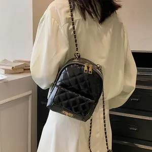 Diamond Leisure Bags 2023 New Chain Female Small Fashion Travel Mini Quilted Bag Solid Color Leisure Backpack for Lady PU Zipper