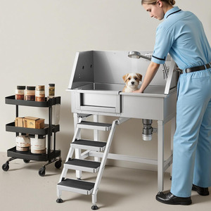 Bañera de Acero Inoxidable para Mascotas con Grifo de Ducha, Soporte para Jabón, Escaleras Antideslizantes y Fácil Limpieza para Perros y Gatos - Product Image 2