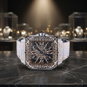 Reloj de Cuarzo Unisex de Lujo AMBER JEWELS, Estilo Vintage, Caja de Acero Inoxidable, Esfera Hueca con Incrustaciones de Diamantes, Cristal de Zafiro, Analógico - Product Image 2
