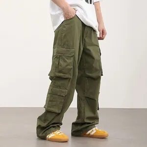 Kustom Dongguan Kota Streetwear kain kepar lembut celana kargo bertumpuk longgar kaki lurus pria