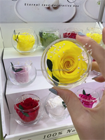 Vente en gros de mini roses éternelles dans un verre, petite décoration romantique, cadeau pour la Saint-Valentin et la fête des mères