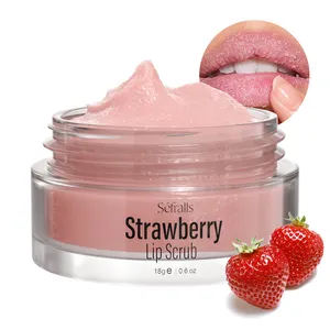 Esfoliante labial para lábios com açúcar e morango rosa, esfoliante labial coreano OEMODM para lábios cor-de-rosa