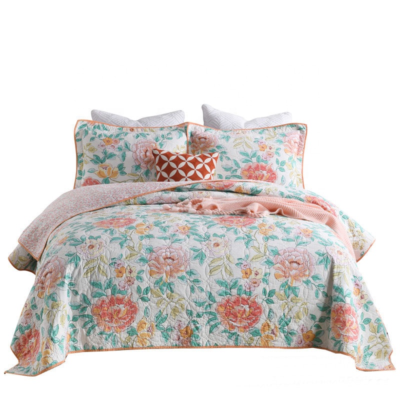100% из хлопчатобумажной ткани в цветочек, с принтом 3-PC постельных принадлежностей стеганое покрывало на кровать