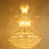 Lustre en cristal doré de luxe, grande lampe suspendue pour escalier, lampe de plafond à intensité variable