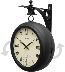 Feitoya — <span class=keywords><strong>horloge</strong></span> <span class=keywords><strong>de</strong></span> Station <span class=keywords><strong>de</strong></span> Train <span class=keywords><strong>Double</strong></span> <span class=keywords><strong>face</strong></span>, ronde et noire, en suspension, avec thermomètre, pour décorations <span class=keywords><strong>de</strong></span> noël en intérieur, 9 pouces - Product Image 3