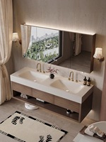 Ensemble de meubles de salle de bain de style américain haut de gamme, lavabo intégré sans joint en pierre frittée, lavabo de salle de bain