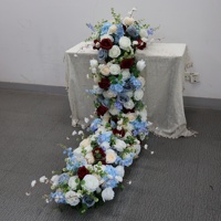 Arrangements floraux artificiels bleus, bordeaux et blancs pour mariage, ensemble de chemins de table en cascade pour la décoration de fond de scène de mariage
