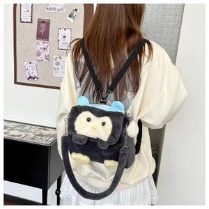 תיק קריקטורה חמוד קטיפה שחור קטן פינגווין עיצוב תיק קיבולת גדולה עבור תלמידים בעלי חיים מגוון רחב - Product Image 4