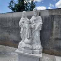 Statue de la Sainte Famille en marbre blanc, sculptée à la main, représentant Marie, Joseph et le Bébé Jésus, sculpture en pierre, statue en marbre, catholique européenne.