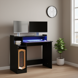 Scrivania in Legno Ingegnerizzato Nero con Luci LED 38.2x17.7x35.4, Scrivania per Computer con Illuminazione Integrata - Product Image 2