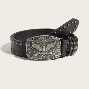 Cinturones de mujer con hebilla de aleación redonda con patrón de águila para hombre occidental Popular de moda de fábrica - Product Image 1