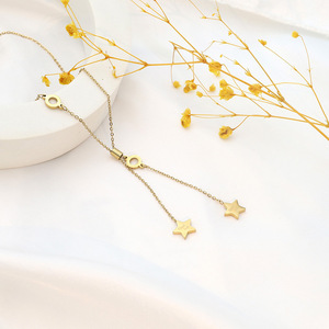 Double Star Tassel Necklace Gold Zinc Alloy Adjustable Clavicle Chain For Women Gift Jewelry - Product Image 2