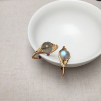 Bague en fil plaqué or 14 carats faite à la main avec labradorite, quartz fraise sang de pigeon, design original Lianyungang