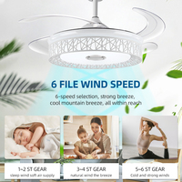 Ventilateur de plafond avec lumière, moteur en cuivre DC, lampe LED, lustre moderne blanc, télécommande rétractable, pour musique, variateur d'intensité