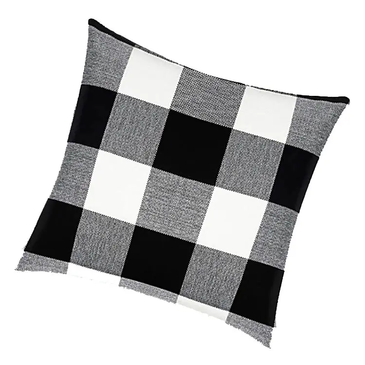 Buffalo Check Throw Pillow Covers Farmhouse Outdoor Plaid Square Pillow Cushion Case Black and White Cotton Linen for Home