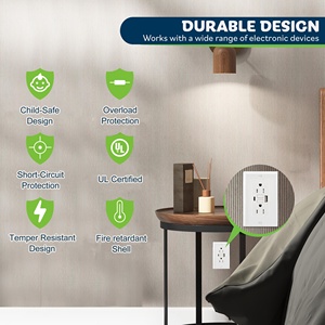 Prise GFCI Barep Contractor Choice 15A avec ports <span class=keywords><strong>USB</strong></span> A+C 4.8A, chargeur intelligent ID, homologuée ETL, pour boîtier de jonction profond - Product Image 2