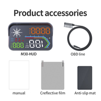 WiiYii M30 HUD para Auto con OBD GPS Híbrido Compatible con Vehículos Eléctricos, Alarma de Exceso de Velocidad, Brújula, Temperatura de Combustible y Agua, Atenuación Automática