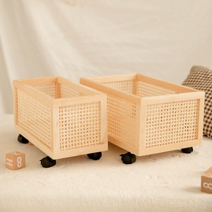 Panier de rangement rectangulaire en bois massif avec roulettes pour bureau et salon, boîte de rangement écologique en pin, grande taille - Product Image 4