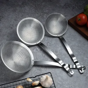 Mat Zilver 304 Rvs Noodle Zeef Hot Pot Olie Filter Doorboord Portie Soep Lepel Lekkende Pollepel Scoop Koken Set