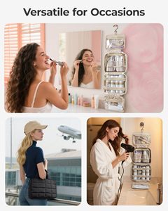 Ultra-Soft Puffy <b>Nylon</b> Hanging Toiletry <b>Bag</b> with Water-Resistant Spacious Capacity 360. Swivel Hook for Tidy Travel Daily - Product Image 6