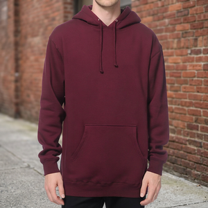 Sweat-shirt à capuche pour homme, couleur unie, avec cordon de serrage, poche kangourou, décontracté, couleur bordeaux - Product Image 2