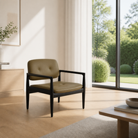 Fauteuil de détente minimaliste moderne, structure en bois de frêne massif, fauteuil rembourré en similicuir pour salon