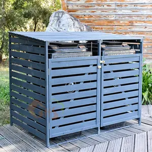 Garden Outdoor Wooden Double Recycle Rubbish Box Storage Store Cover Dustbin Shed Wheelie Bin Shed
