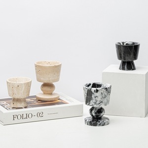 Juego de Portavelas Modernos de Mármol Natural Pulido y Travertino, Candelabros de <span class=keywords><strong>Piedra</strong></span> en Forma de Copa para Decoración del Hogar y Villas - Product Image 1