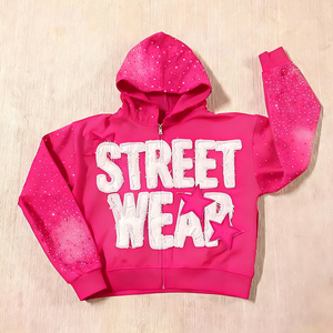 Washed Embroidery OEM Custom <b>Rivet</b> Streetwear Distressed Sun Faded 400gsm Heavyweight Hip Hop Rhinestone Stone Men's Hoodie - Product Image 2