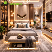 Ensemble de meubles pour suite présidentielle d'hôtel 5 étoiles, lit king-size sur mesure, commode, armoire, bureau, table de chevet, finition haut de gamme, luxe, MDF