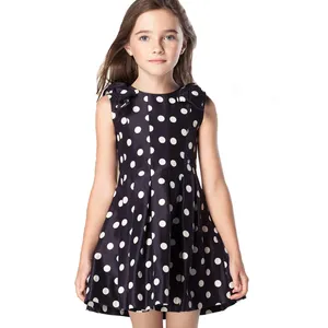 OEM 및 ODM 블랙 폴카 도트 아기 소녀 면화 드레스 패턴 베스트 셀러 민소매 여름 드레스 여자