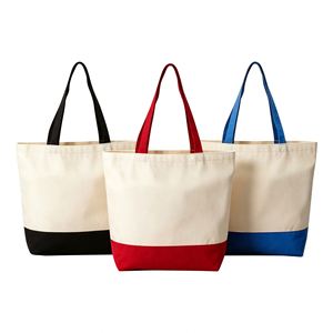 Custom Logo Color Block <b>Canvas</b> <b>Tote</b> <b>Bag</b> with Spliced Bottom Large Capacity for Corporate Promotional Gifts Events Bulk Wholesale - Product Image 1