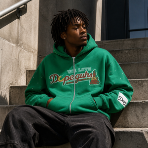 Sudadera con Capucha para Hombre, con Logotipo Personalizado, Adornada con Pedrería Verde, 100% Algodón, Estilo Oversize, con Cierre, Estilo Urbano - Product Image 2
