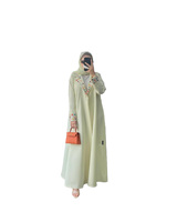 Ensemble Abaya et Hijab Ramadan Élégant en Laine Douce et Légère, Longueur Ras du Sol, Manches Évasées, Imprimé Floral, Grande Taille, Vente en Gros