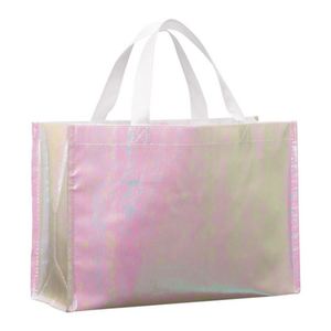 Custom Reusable Pink Holographic Metallic Shiny Laminated Non Woven <b>Bag</b> Iridescent Non-Woven Shopping <b>Tote</b> <b>Bag</b> With Logo - Product Image 2