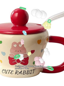 Creative Hand-Pinched Cute <b>Bunny</b> <b>Mug</b> Lid Straw High Quality Bone China Heat-Resisting Durable Ceramic Cup for Coffee Tea Water - Product Image 6