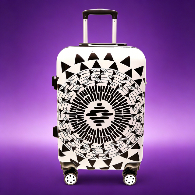 Hard Case Carry on With Black Geometric Pattern and Telescopic Handle for Travel