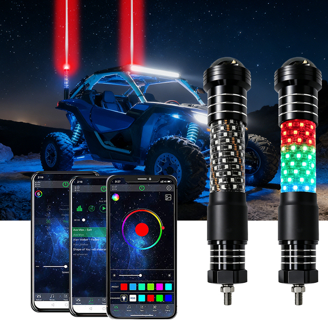 2026 New Model RGB LED Laser Whip Light for Offroad Car Flag Laser light with White Red Green Blue 1ft Length 2.2 Inch Diameter