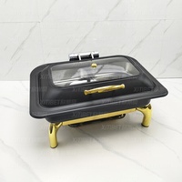 Chauffe-Plats Rectangulaire Hydraulique 9L Noir et Or en Acier Inoxydable pour Buffet, Matériel de Restauration Professionnel, Équipement de Cuisine à Combustible