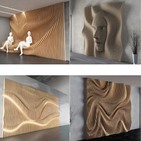 Décoration murale en bois 3D paramétrique motif visage, panneau de sculpture en relief à lattes verticales, diffuseur acoustique minimaliste à suspendre