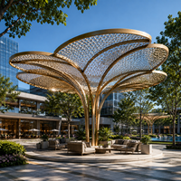 Pavillon extérieur de luxe à motif de feuilles moderne, découpé au laser, sculpture paysagère, design 3D, support de projet