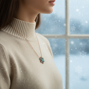 Nano Turquoise Stone Snowflake Charm Style Minimalist DesignTurkish Wholesale Sterling <b>Silver</b> Pendant - Product Image 3
