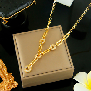 Ensemble de bijoux de mode en gros de Dubaï, plaqué or 21 carats, avec zircon italien, collier, bracelet et boucles d'oreilles pour femme, pour usage quotidien et soirées - Product Image 2