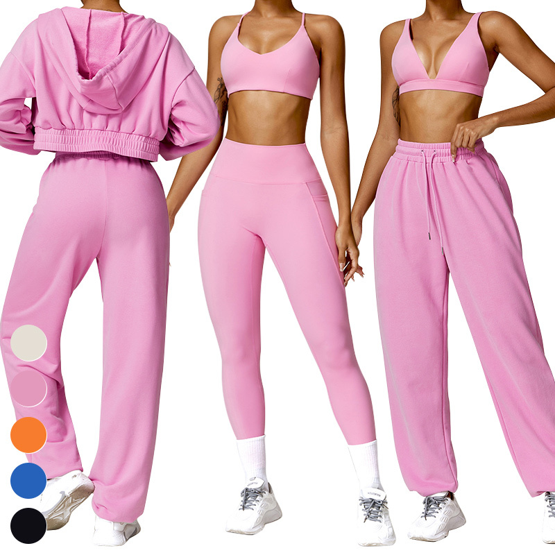 Women's Quick-Dry Sports Bra Leggings Hoody Sweatpants Gym Fitness Set Solid Pattern Yoga Suit-5 Piece Workout Wear · image 5