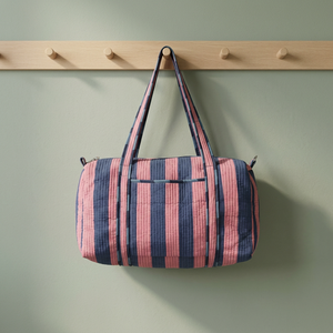 Bolsa de Viaje Deportiva de Algodón a Rayas, Resistente, Ligera, con Cierre de Cremallera, Gran Capacidad, para Gimnasio, Equipaje de Mano, Azul - Product Image 2
