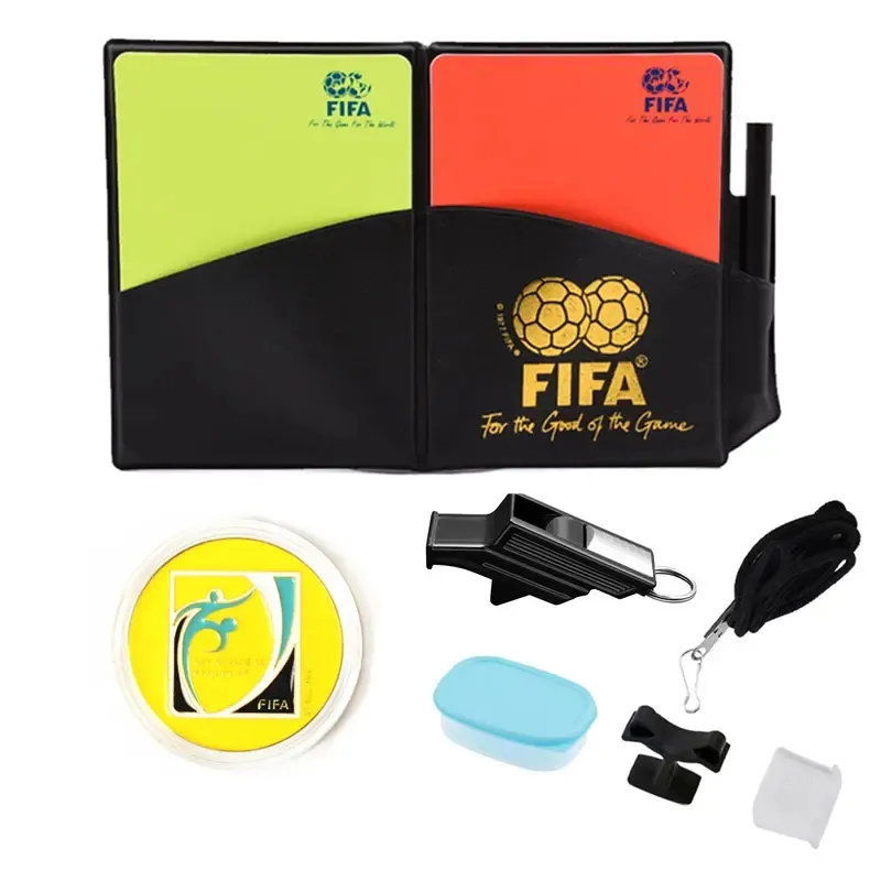 Soccer Soccer Referee Kit Lines Man Flags Referee Whistle Toss Coin and Yellow Cards with Notebook 4 in 1 Referee Accessories